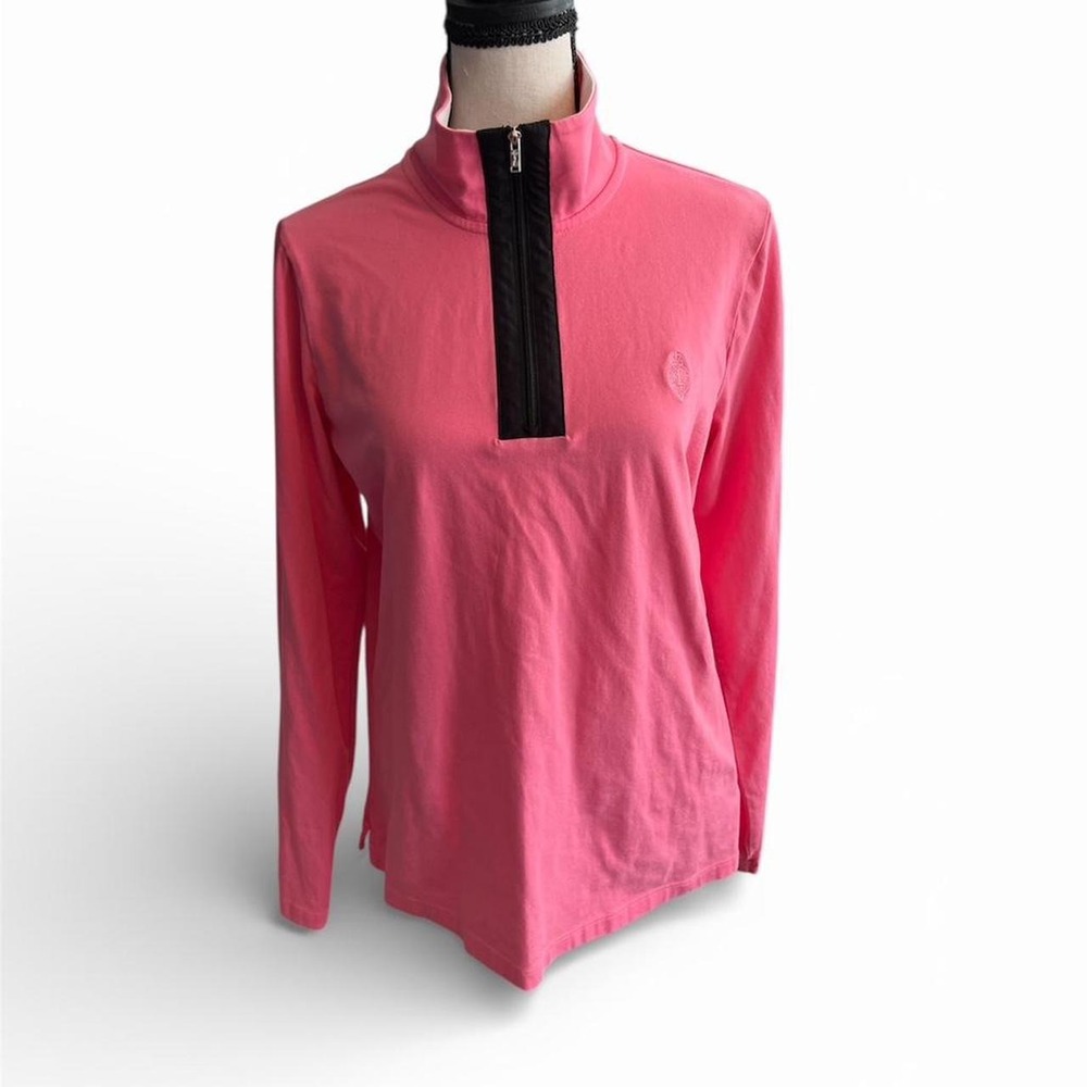 Lauren Ralph Lauren Pink Long Sleeve Zip Up Golf Polo Shirt Women's Lg Preppy